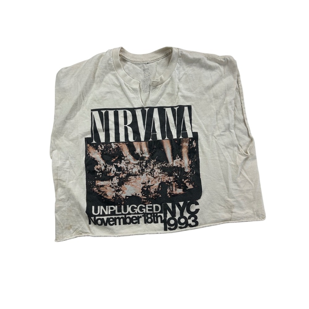 Nirvana Unplugged NYC 1993 Graphic Muscle Tee Distressed Crop Top XL
